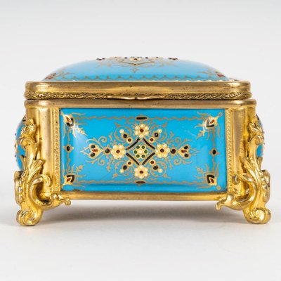 Scatola per gioielli in bronzo dorato e smalto, fine XIX secolo