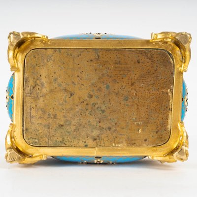 Scatola per gioielli in bronzo dorato e smalto, fine XIX secolo