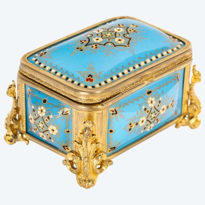 Scatola per gioielli in bronzo dorato e smalto, fine XIX secolo