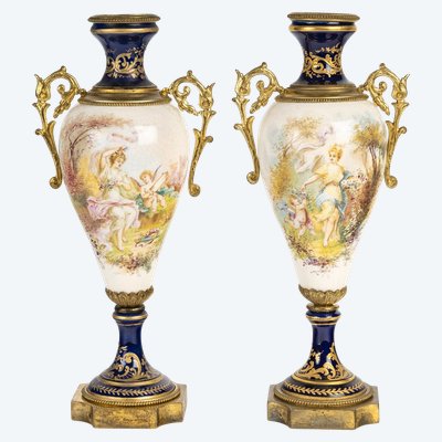 A Pair Of Porcelain And Earthenware Vases, Sèvres Late 19th Century