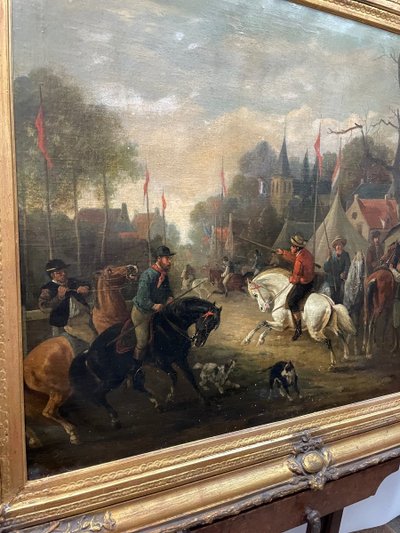 Huile Sur Toile « scène De Chasse » Josef Jodocus Moerenhout