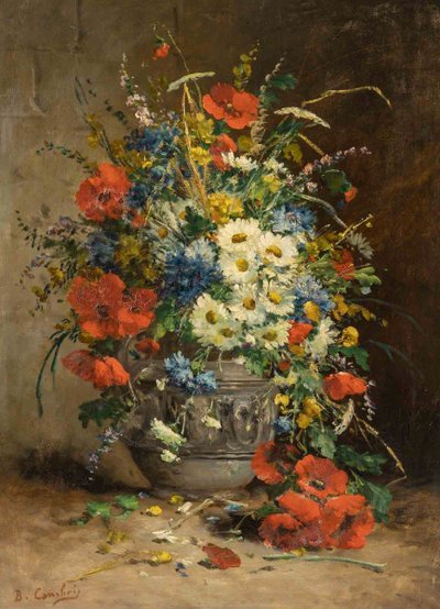 Coppia di dipinti floreali di Henri Cauchois