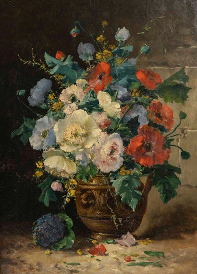 Coppia di dipinti floreali di Henri Cauchois
