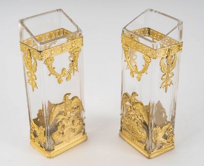 A Pair of Crystal Vases with Gilt Bronze Ornamentation, Late 19th Century