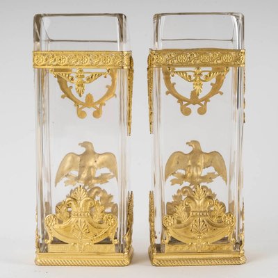 A Pair of Crystal Vases with Gilt Bronze Ornamentation, Late 19th Century