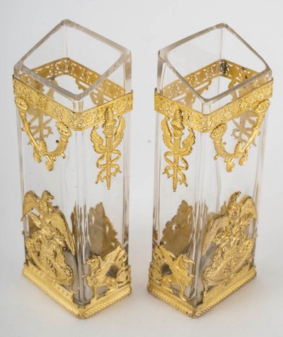 A Pair of Crystal Vases with Gilt Bronze Ornamentation, Late 19th Century