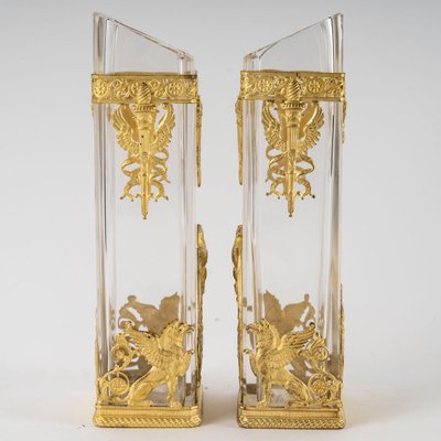 A Pair of Crystal Vases with Gilt Bronze Ornamentation, Late 19th Century