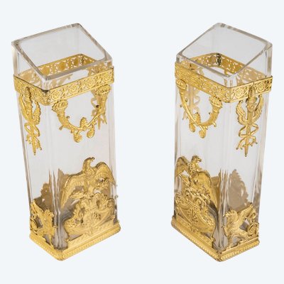 A Pair of Crystal Vases with Gilt Bronze Ornamentation, Late 19th Century