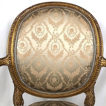 Armchair in carved and gilded wood, Louis XVI style, circa 1900