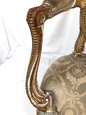 Armchair in carved and gilded wood, Louis XVI style, circa 1900