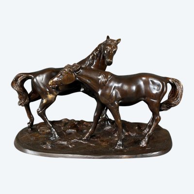 Bronzo "Cavalli arabi", da P-J. Mène - Inizio del XX secolo
