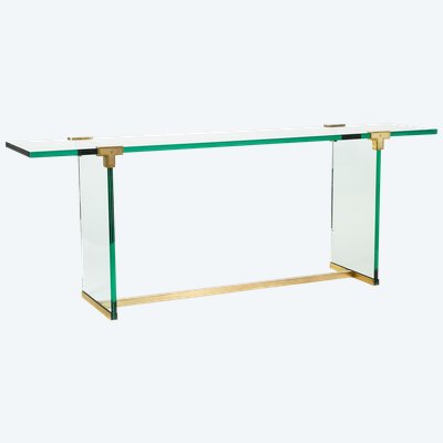 Peter Ghyczy. Console en verre et laiton doré. Années 1970. LS61102051G