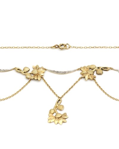 Collier Draperie Art Nouveau Fleurs En Or 18k Et Platine, Collier Marguerite, Bijou Ancien