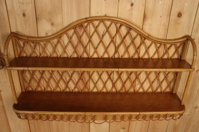 Grande coppia di mensole da parete in rattan attribuite a Audoux Minnet