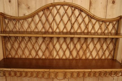 Grande coppia di mensole da parete in rattan attribuite a Audoux Minnet