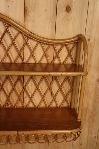 Grande coppia di mensole da parete in rattan attribuite a Audoux Minnet