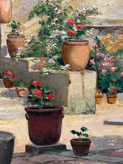 Pauline Elisabeth DELACROIX GARNIER - Villa Et Jardin Fleuri Huile Sur Toile
