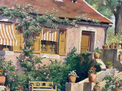 Pauline Elisabeth DELACROIX GARNIER - Villa Et Jardin Fleuri Huile Sur Toile