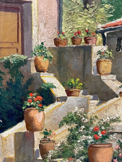 Pauline Elisabeth DELACROIX GARNIER - Villa Et Jardin Fleuri Huile Sur Toile