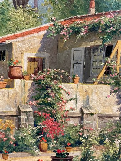 Pauline Elisabeth DELACROIX GARNIER - Villa Et Jardin Fleuri Huile Sur Toile