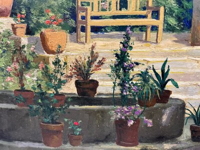 Pauline Elisabeth DELACROIX GARNIER - Villa Et Jardin Fleuri Huile Sur Toile