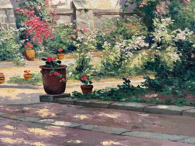 Pauline Elisabeth DELACROIX GARNIER - Villa Et Jardin Fleuri Huile Sur Toile