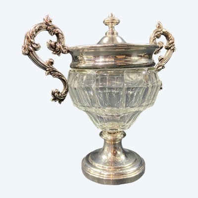 Confiturier in Balusterform geschliffenes Kristall und versilberte Metallfassung XIX.