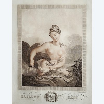 Hebe Goddess Of Youth Mythological Engraving Empire Period By Bosselman 19th C Etching 