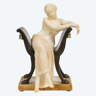 Scultura in alabastro e bronzo del periodo Art Nouveau