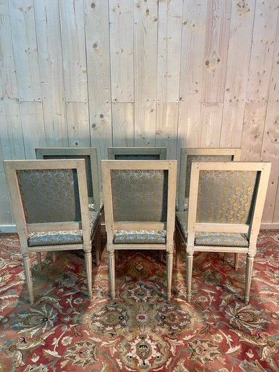 Set di 6 sedie Luigi XVI. beige rechampi