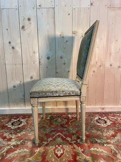 Set di 6 sedie Luigi XVI. beige rechampi