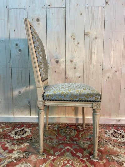 Set di 6 sedie Luigi XVI. beige rechampi