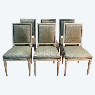 Set di 6 sedie Luigi XVI. beige rechampi
