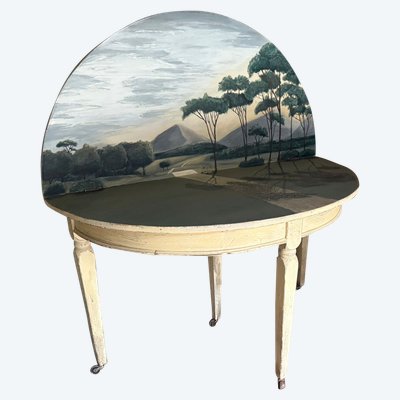 Table console demi lune datant du 18e siècle directoire patinée avec une peinture 