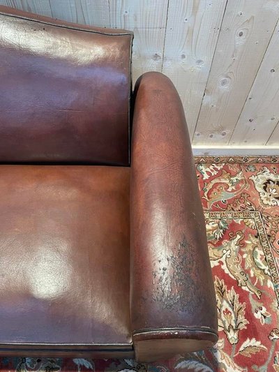 Art-Deco-Schlafsofa aus Leder