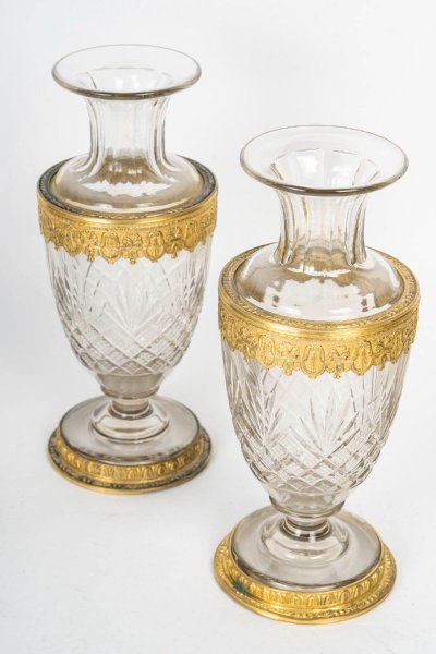 A Pair of Late 19th Century Crystal and Gilt Bronze Vases