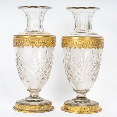 A Pair of Late 19th Century Crystal and Gilt Bronze Vases