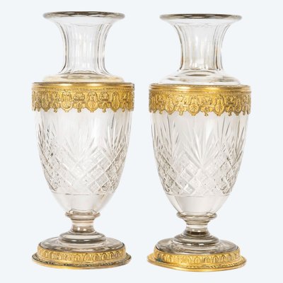 A Pair of Late 19th Century Crystal and Gilt Bronze Vases