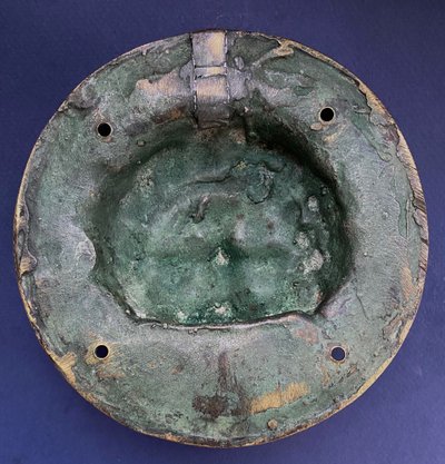 Door knocker in 19th century patinated bronze. Medusa/Gorgon head after the antique.