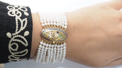 Bracelet Ancien 9 Rangs De Perles De Culture Et Or Jaune