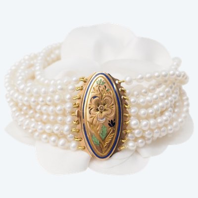Bracelet Ancien 9 Rangs De Perles De Culture Et Or Jaune