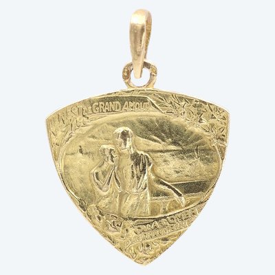 Pendentif Grand Amour Art Nouveau En Or 18 Karats, Edmond Rostand, Bijou Ancien
