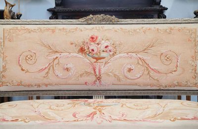 A large Aubusson sofa in carved, lacquered and gilded wood, late 19th century