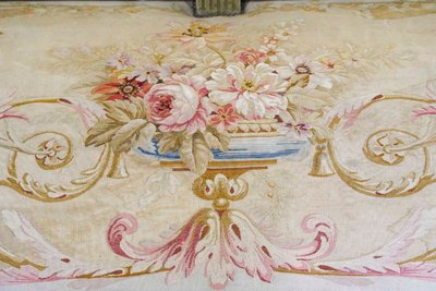 A large Aubusson sofa in carved, lacquered and gilded wood, late 19th century