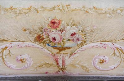 A large Aubusson sofa in carved, lacquered and gilded wood, late 19th century