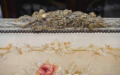 A large Aubusson sofa in carved, lacquered and gilded wood, late 19th century