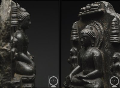 Inde, Dynastie Pāla-Sena, Xème-XIIème siècle, Fragment de stèle en pierre représentant Bouddha
