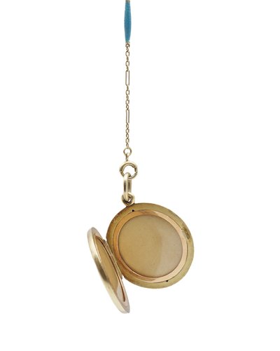Collier Porte Photo Email En Or 14 Karats, émail Guilloché, Bijou Ancien, Porte-photo