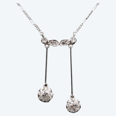 Collier Négligé Diamants Taille Ancienne 1 carat Et Diamants Taille Rose, Or Blanc 18 Carats.