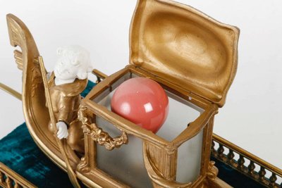 A Romantic Biscuit and Art Nouveau Gilt Metal Lamp